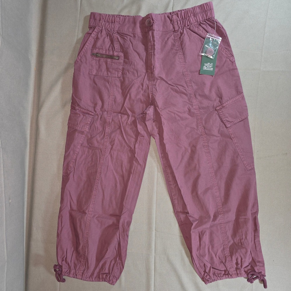 Wild Fable Burgundy Cargo Pants XS High Rise Cropped Utility Trousers NWT